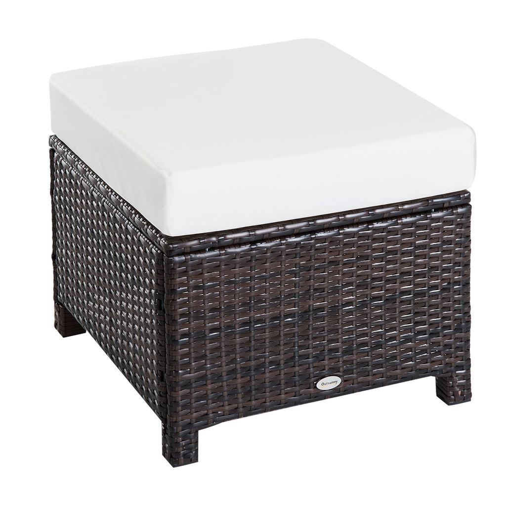 Rattan Footstool Wicker Ottoman with Padded Seat Cushion Outdoor Patio Furniture for Garden Poolside Living Room, 50 x 50 x 35 cm, Brown Brown