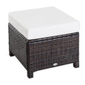 Rattan Footstool Wicker Ottoman with Padded Seat Cushion Outdoor Patio Furniture for Garden Poolside Living Room, 50 x 50 x 35 cm, Brown Brown