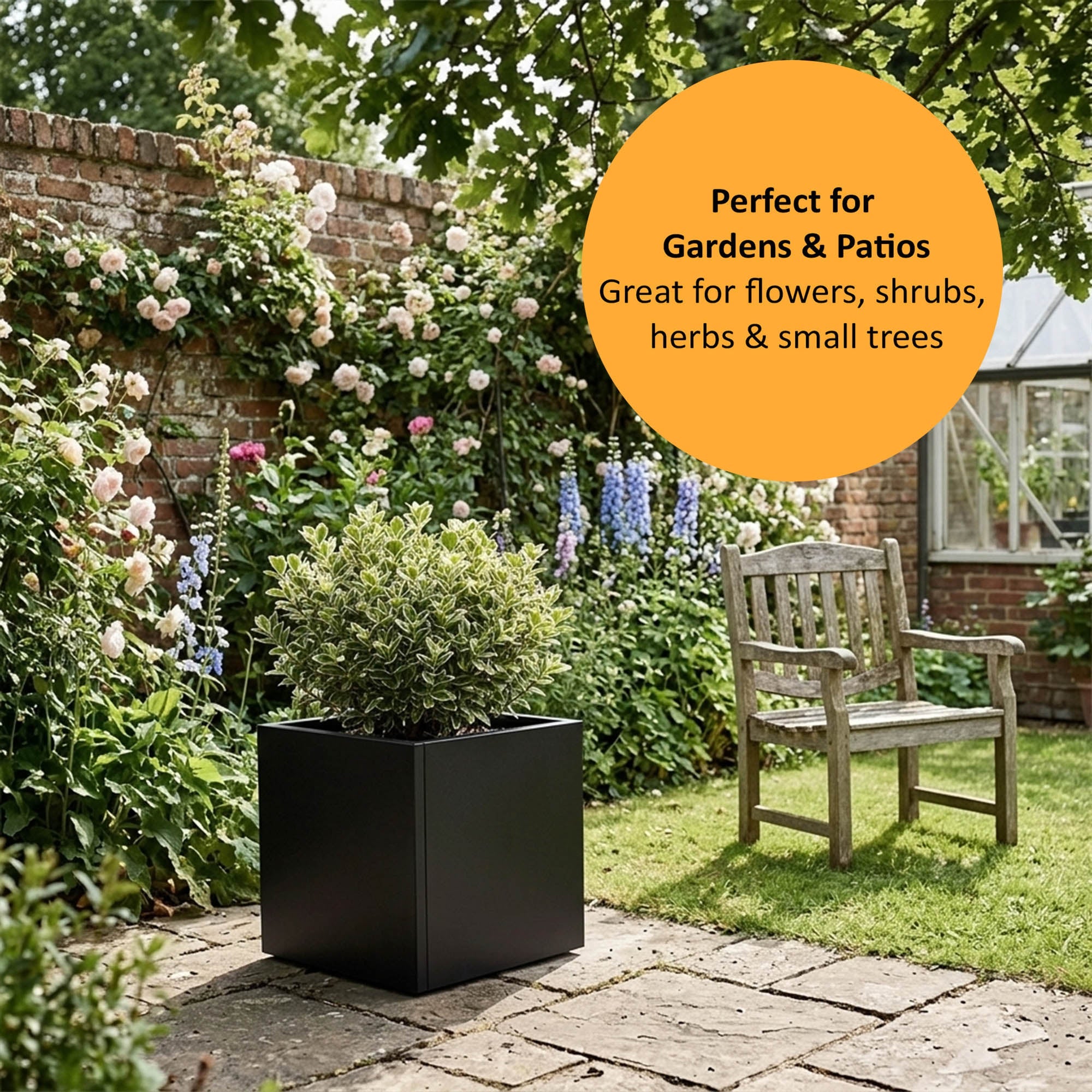 Galvanised Steel Black Cube Metal Planter 50cm x 50cm