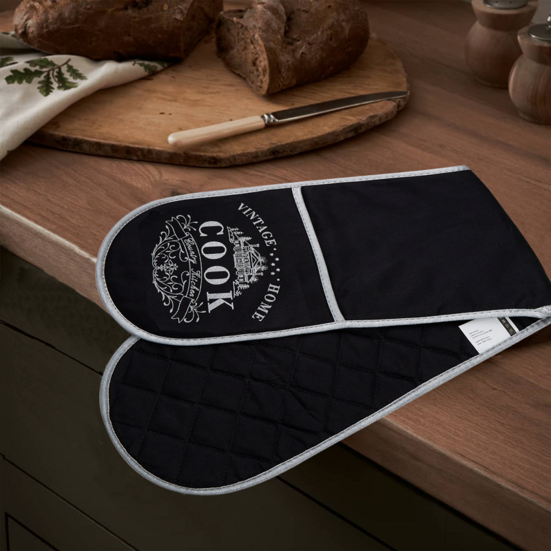 Vintage Style Black Double Oven Glove