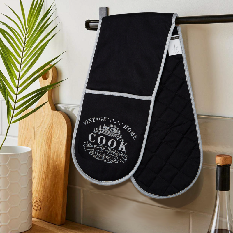 Vintage Style Black Double Oven Glove