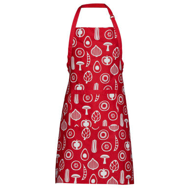 Red Apron with Vegetable Print