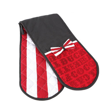 Double Oven Glove with Stripe and Bow Motif