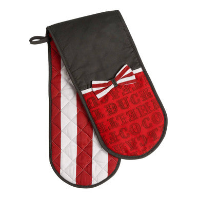 Double Oven Glove with Stripe and Bow Motif