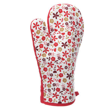 Single Oven Glove with Red Daisy Motif