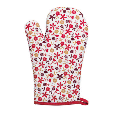 Single Oven Glove with Red Daisy Motif