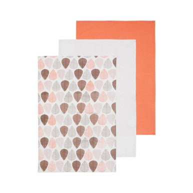Set of Three Orange Leaf Print Tea Towels