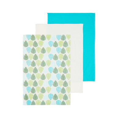 Set of Three Green Leaf Print Tea Towels