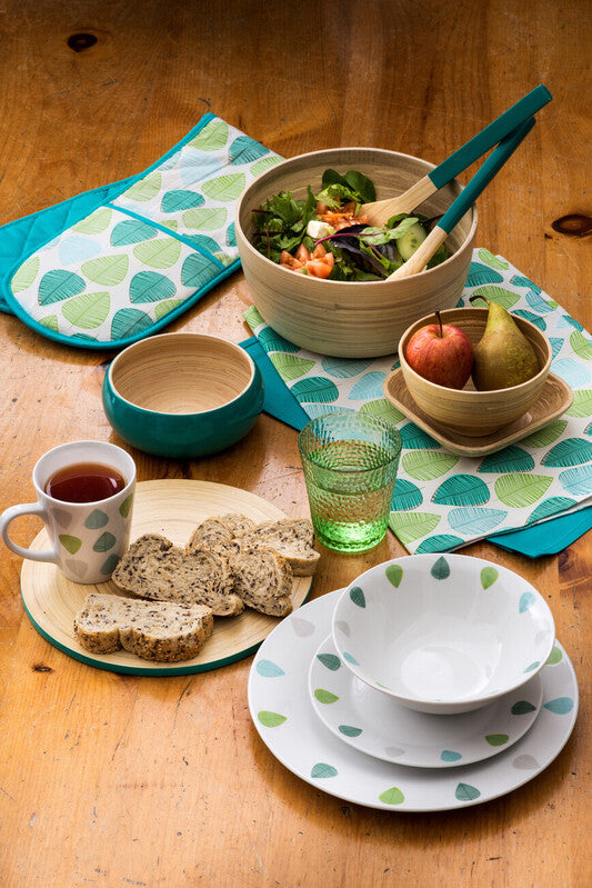 Set of Three Green Leaf Print Tea Towels