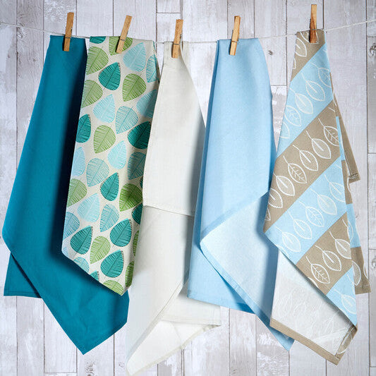 Set of Three Green Leaf Print Tea Towels