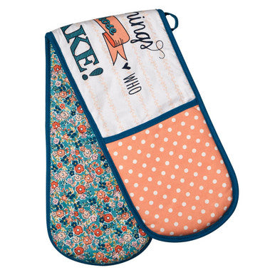 Double Oven Glove with Floral and Polka Dot Design