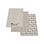 Set of Three Sausage Dog Print Tea Towels