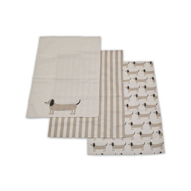 Set of Three Sausage Dog Print Tea Towels