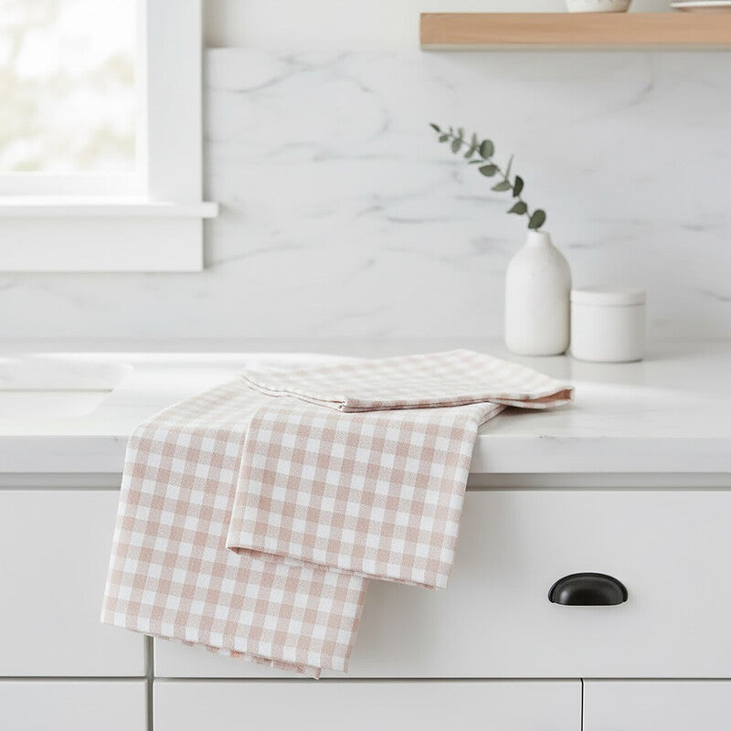Set of Three Amber and White Tea Towels