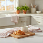 Set of Three Amber and White Tea Towels