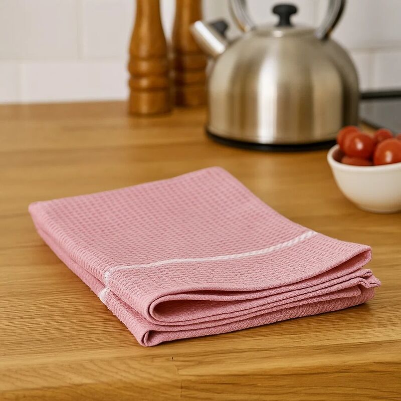 Set of 3 Pink and White Waffle Tea Towels