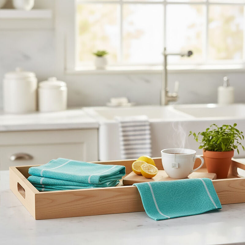 Set of 3 Green and White Waffle Tea Towels