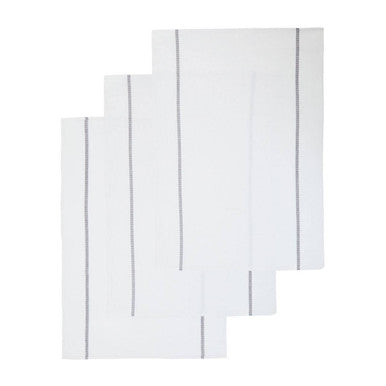 Set of 3 White and Grey Violet Waffle Tea Towels