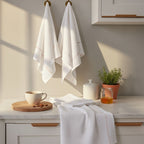 Set of 3 White and Almond Waffle Tea Towels