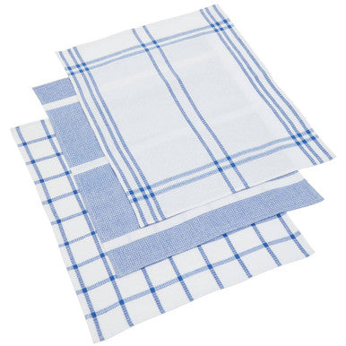 Set of Three Waffle Blue and White Tea Towels