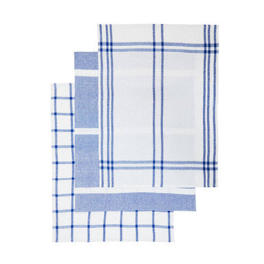 Set of Three Waffle Blue and White Tea Towels