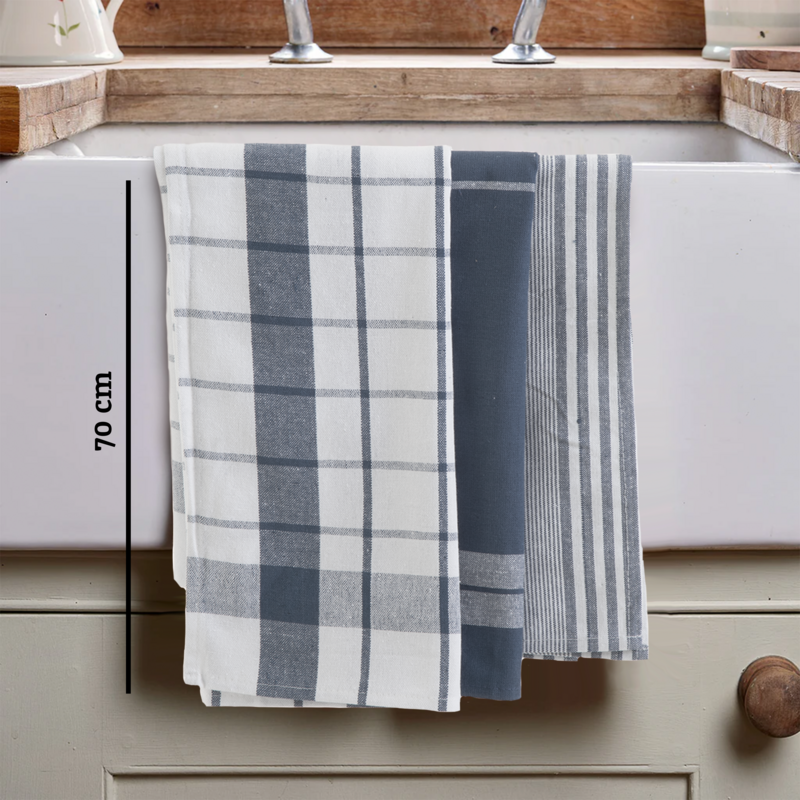 Set of Three Grey and White Tea Towels