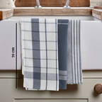 Set of Three Grey and White Tea Towels
