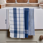 Set of Three Blue and White Tea Towels