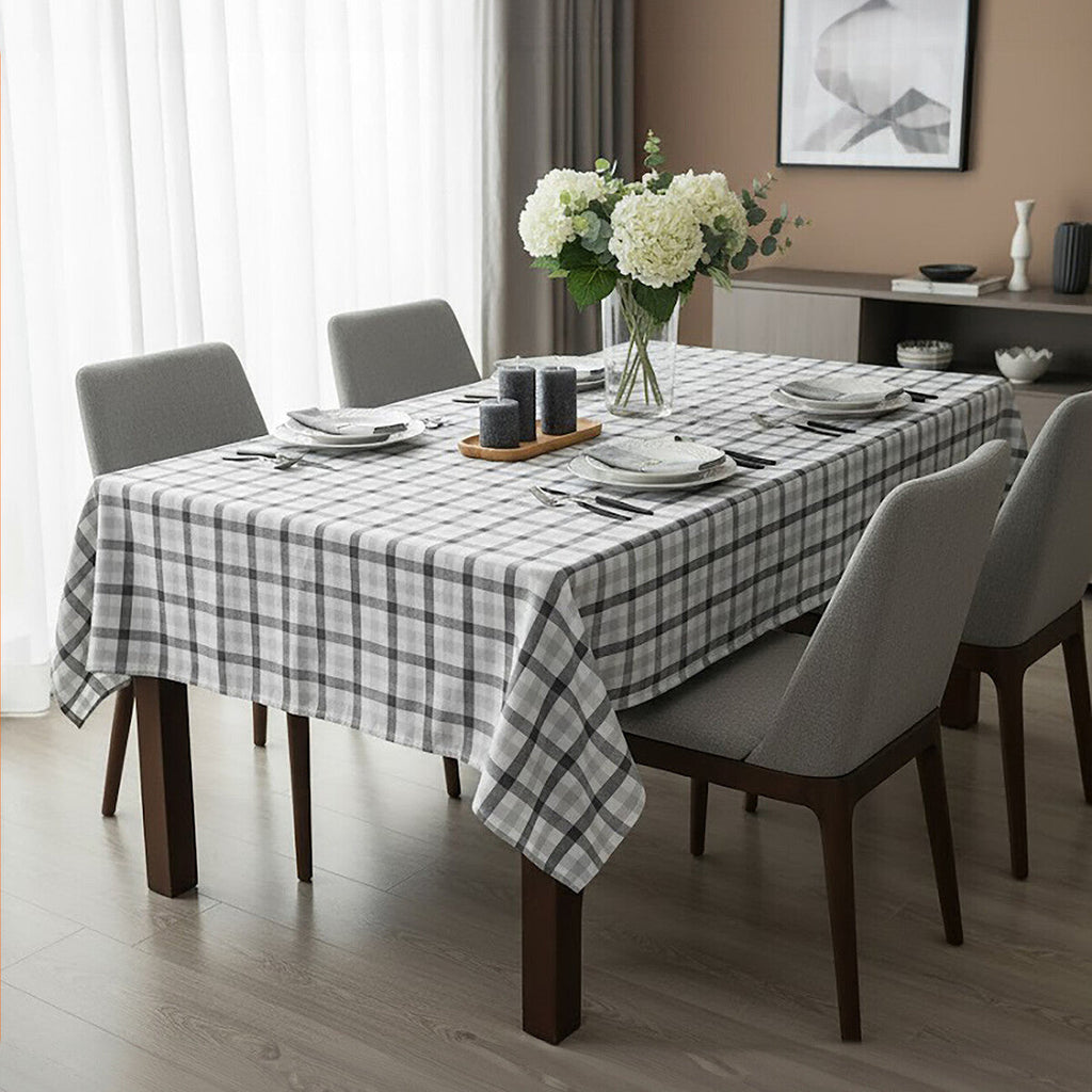 Grey and Black Check Tablecloth