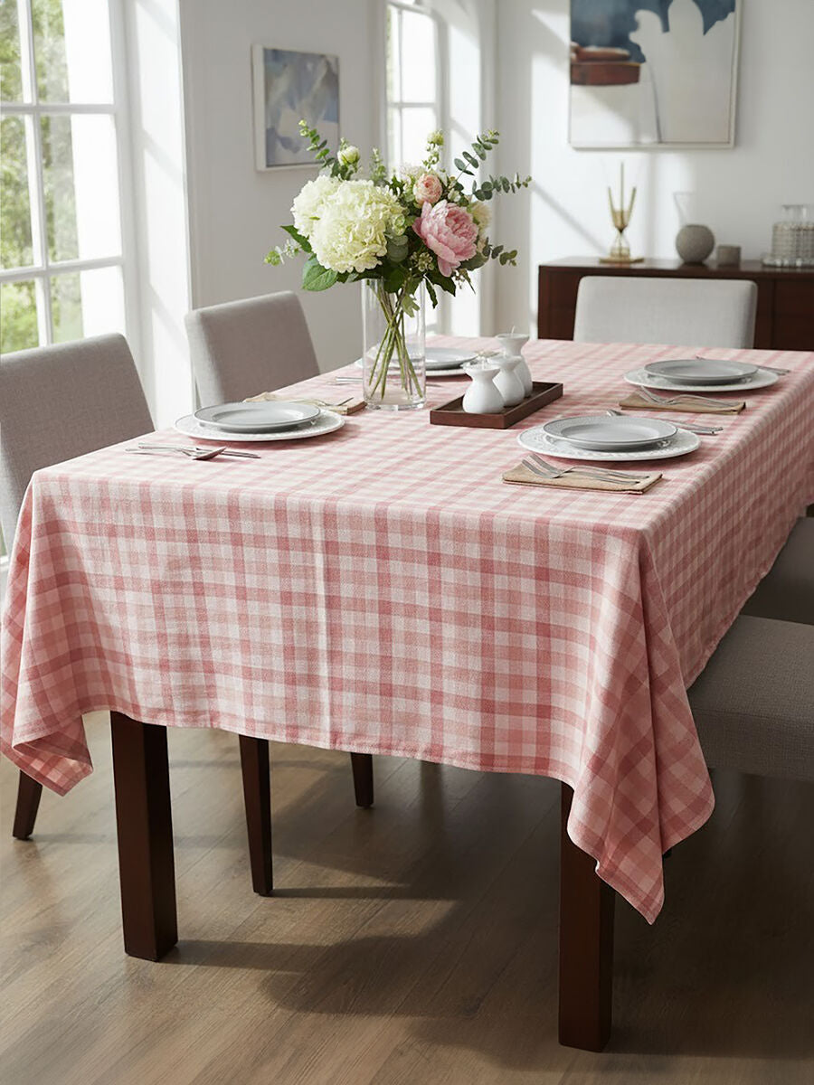 Toasted Almond and Coral Check Tablecloth