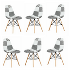 Black/White Patchwork Modern Dining Chair with Wooden Legs & Black Metal Wire Frame Set of 6