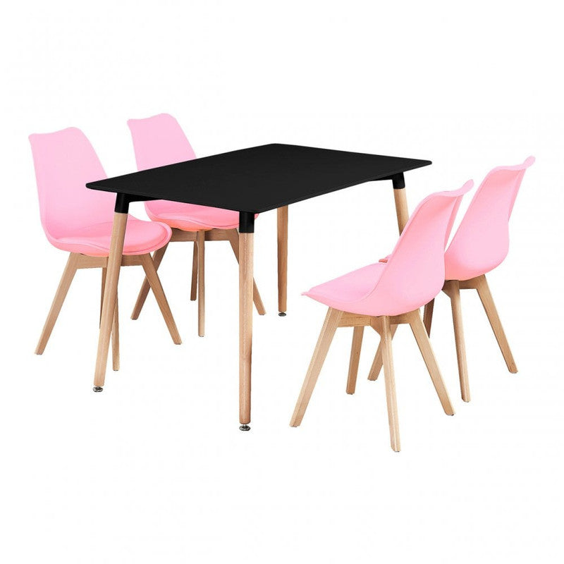 Black Halo Dining Table & Set of 4 Jamie Lorenzo Tulip chairs with Padded Seat Pink