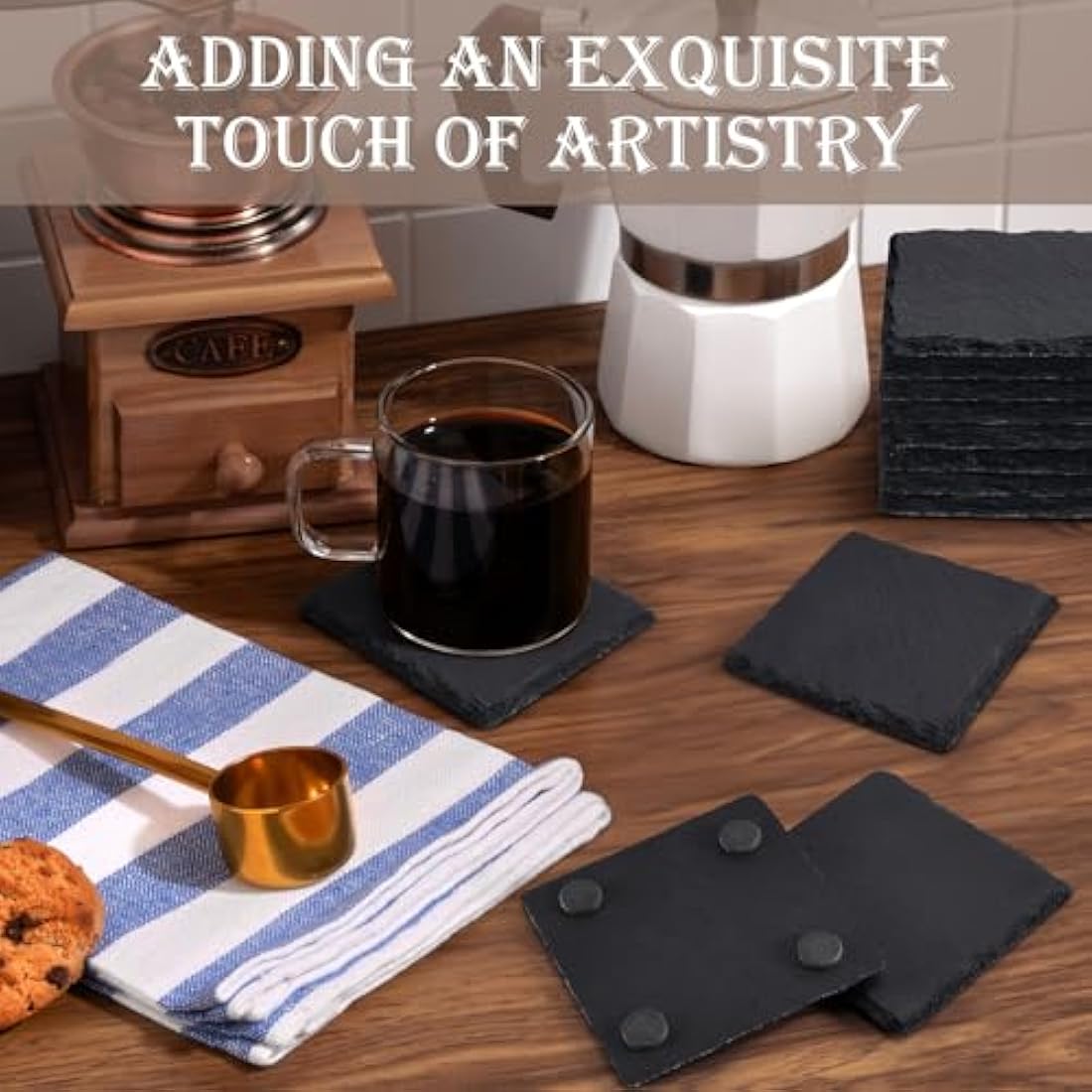 48 Piece Square Black Slate Coasters for Laser Engraving