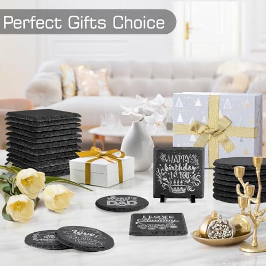 60 PCS Black Slate Coasters Round and Square for Laser Engraving