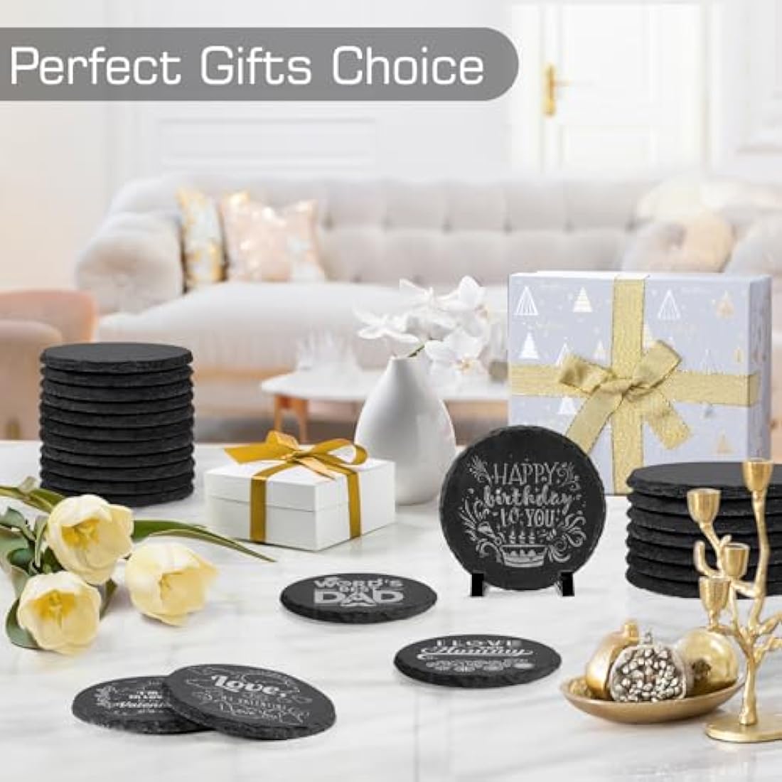 48 PCS Round Black Slate Coasters for Laser Engraving