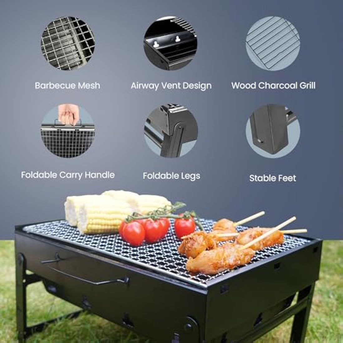 Easy-to-Use Portable BBQ Grill – Foldable Barbeque Outdoor Travel | Charcoal Barbecue Perfect for Camping, Garden, Picnic Folding Camping Stainless Steel Smoker