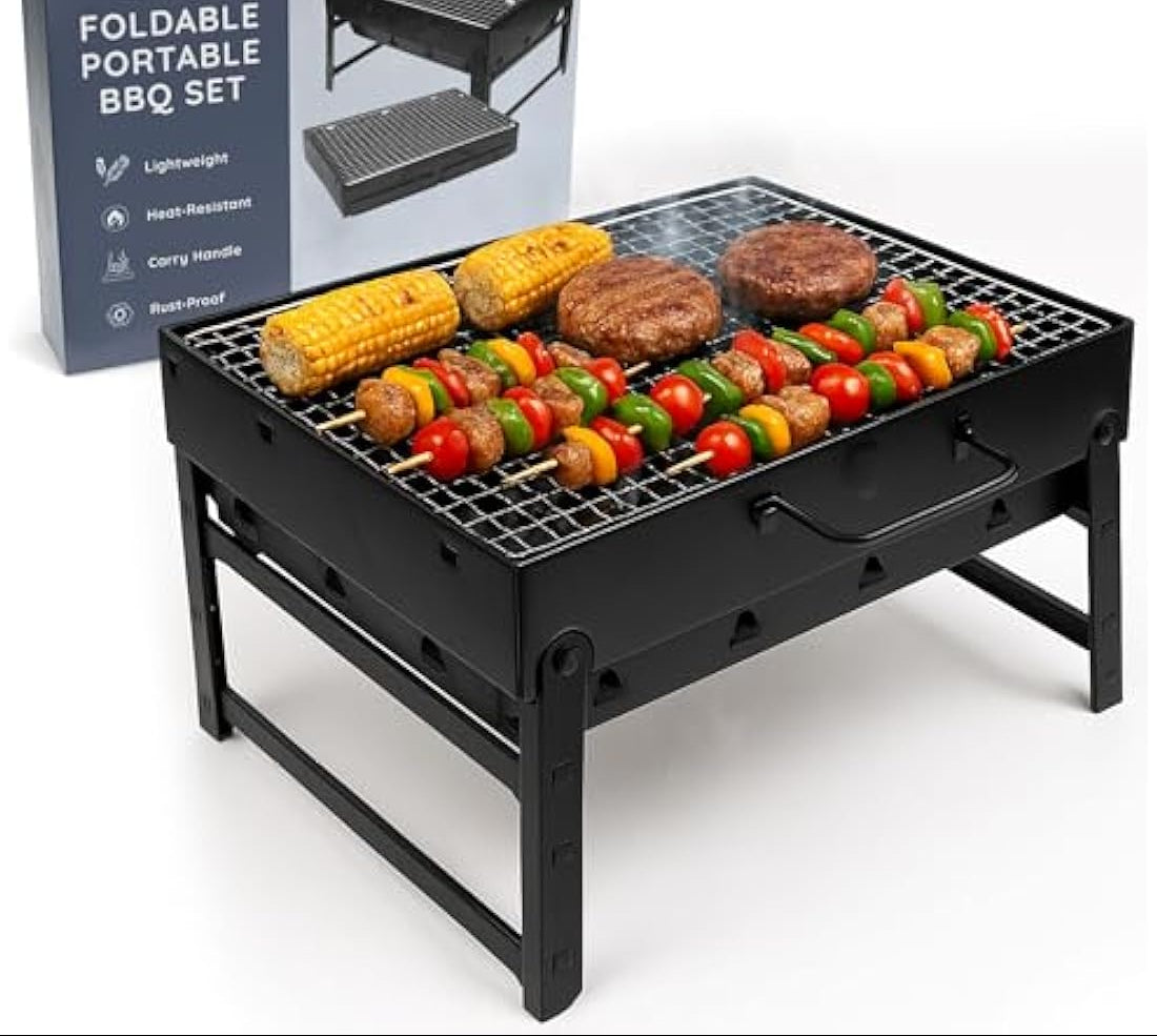 Easy-to-Use Portable BBQ Grill – Foldable Barbeque Outdoor Travel | Charcoal Barbecue Perfect for Camping, Garden, Picnic Folding Camping Stainless Steel Smoker
