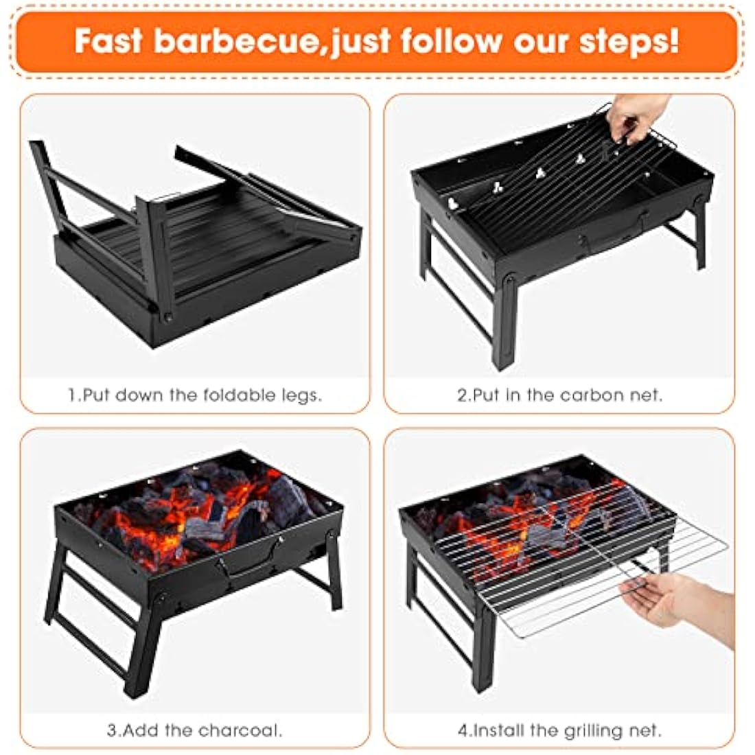 Charcoal Barbecue, Portable Foldable BBQ Grill, Table Charcoal BBQ for Picnic, Travel, Garden, Camping - M Size