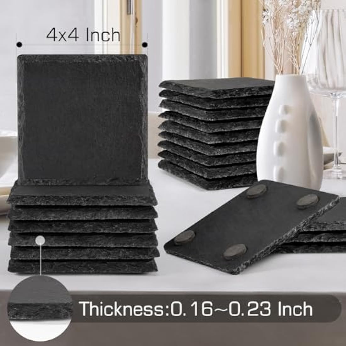 60 PCS Black Slate Coasters Round and Square for Laser Engraving