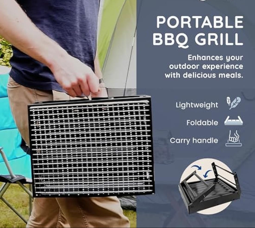 Easy-to-Use Portable BBQ Grill – Foldable Barbeque Outdoor Travel | Charcoal Barbecue Perfect for Camping, Garden, Picnic Folding Camping Stainless Steel Smoker