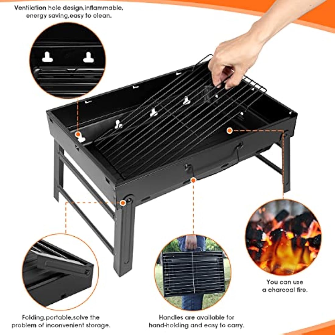 Charcoal Barbecue, Portable Foldable BBQ Grill, Table Charcoal BBQ for Picnic, Travel, Garden, Camping - M Size