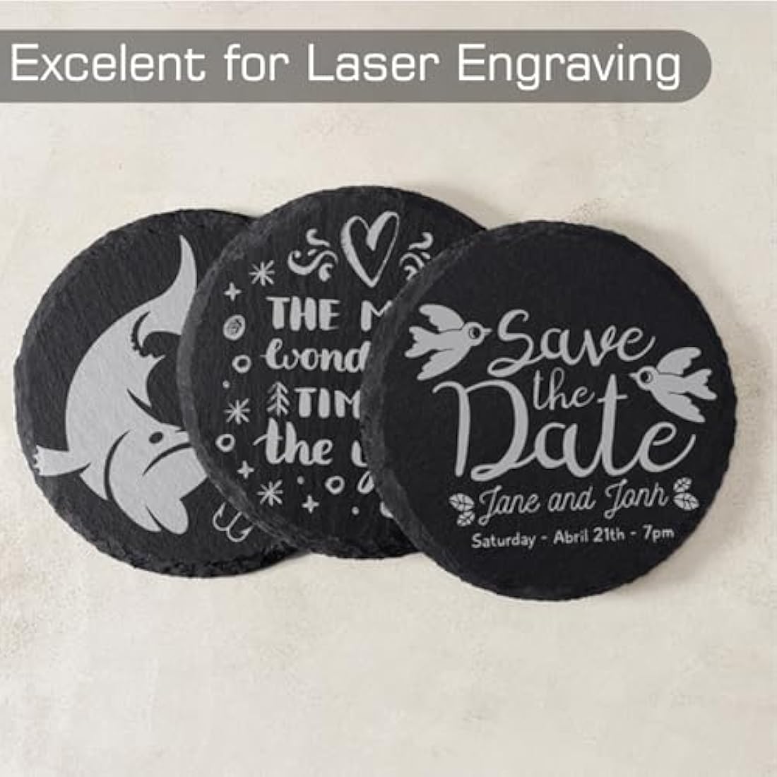 60 PCS Black Slate Coasters Round and Square for Laser Engraving