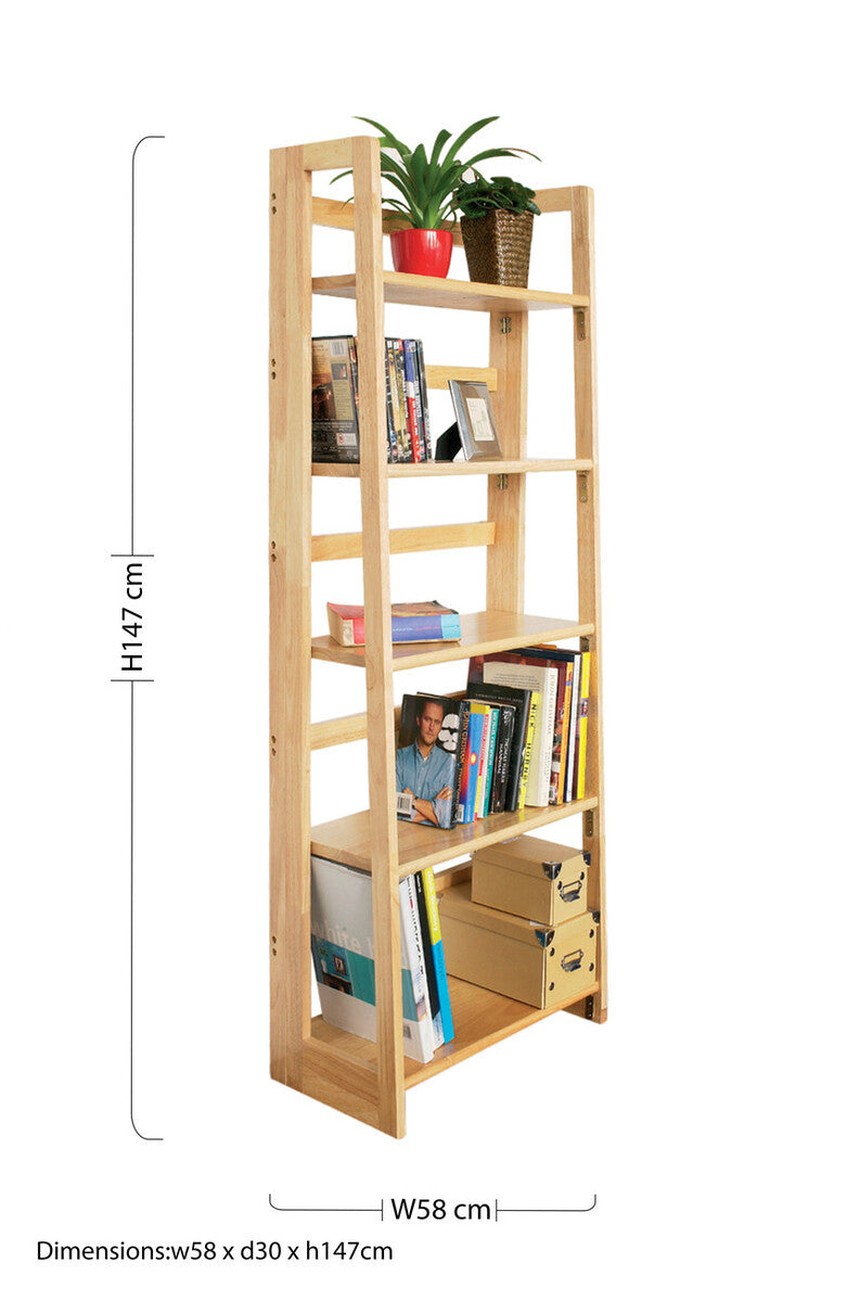 Natural Tropical Hevea Wood 4 Tier Folding Shelf Unit
