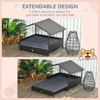 Extendable Rattan Dog House with Water-Resistant Roof, Cushion