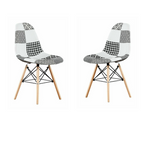 Black/White Patchwork Modern Dining Chair with Wooden Legs & Black Metal Wire Frame Set of 2