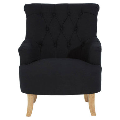 Black Fabric Button Tufted Armchair