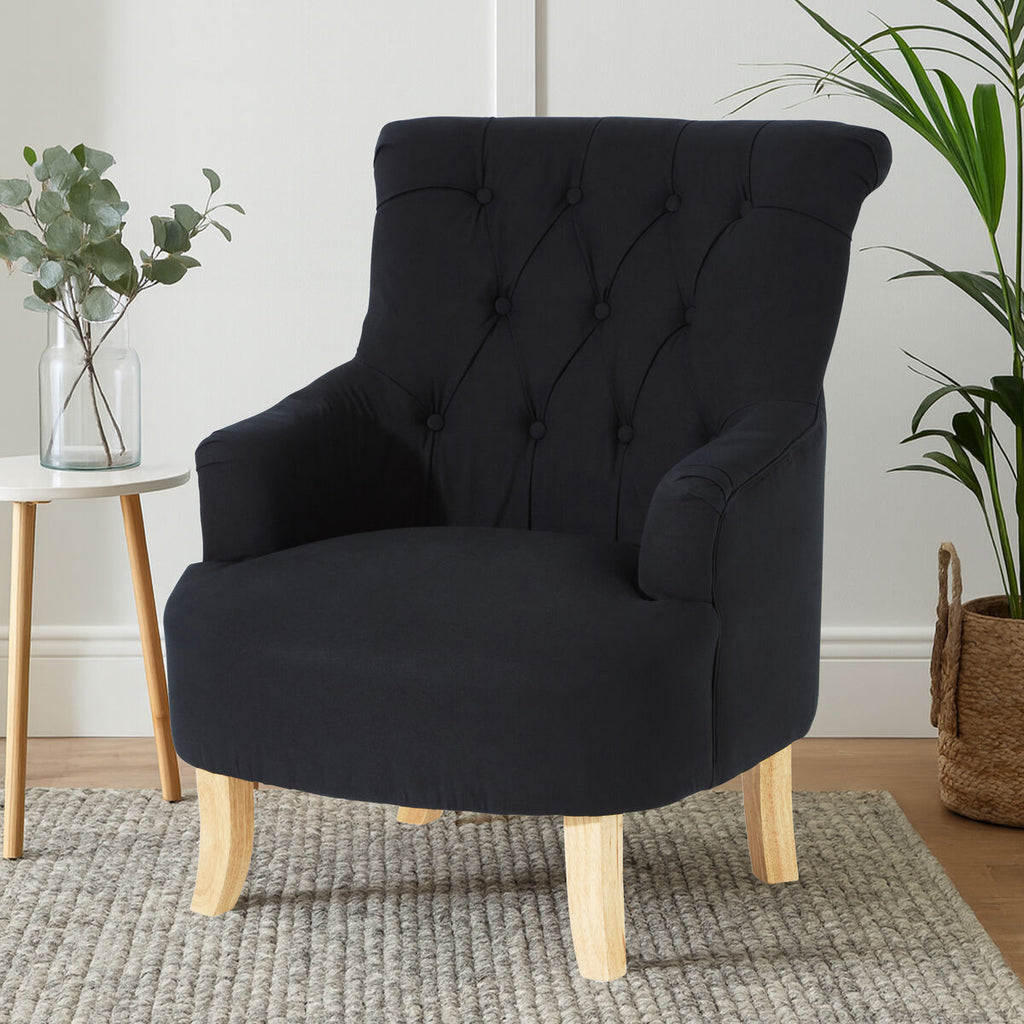 Black Fabric Button Tufted Armchair
