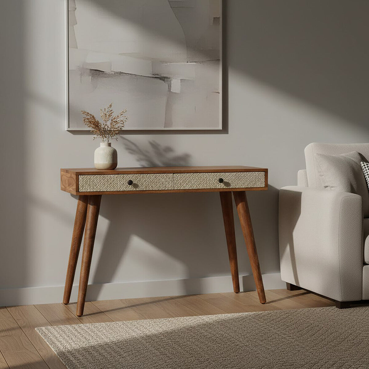 Boho Natural Acacia Wood 2 Drawer Console Table