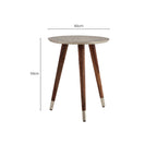 Boho Acacia Wood Side Table with White Finish Carved Top