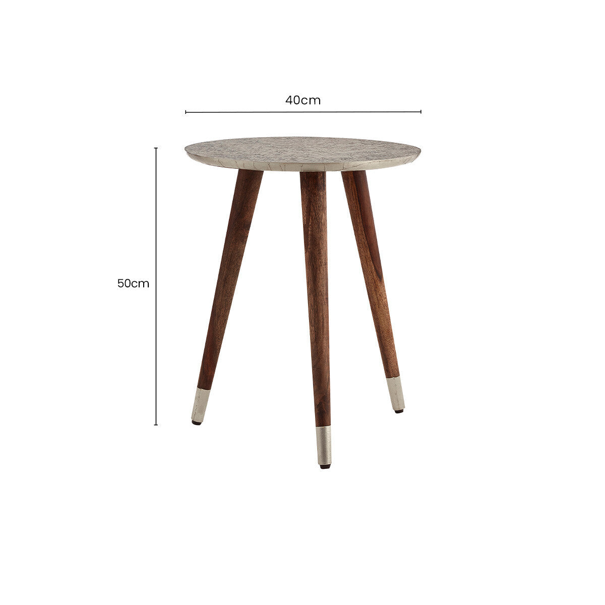 Boho Acacia Wood Side Table with White Finish Carved Top